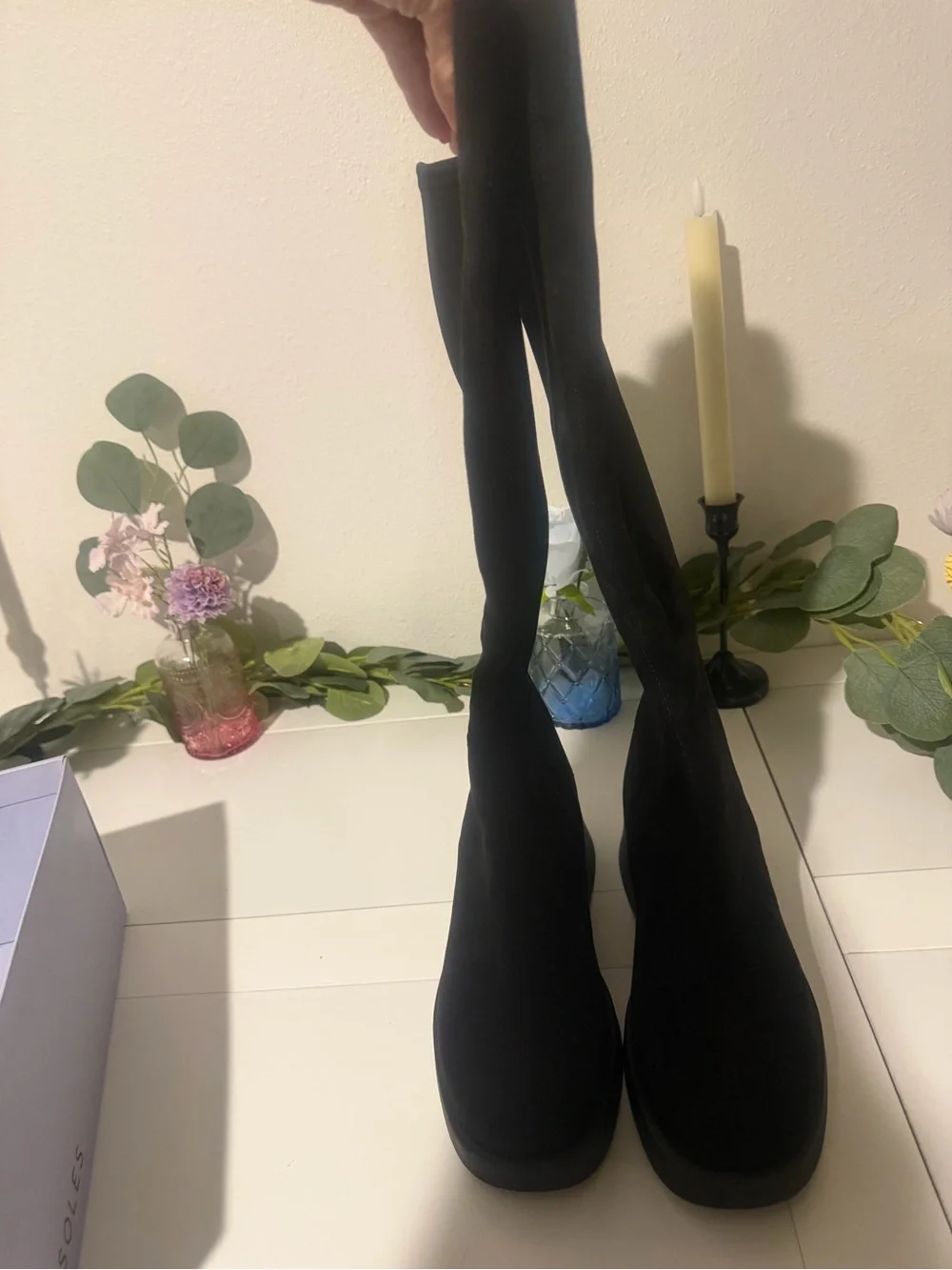 AEROSOLES Black Over-The-Knee Zip Suede like Stretch Boots